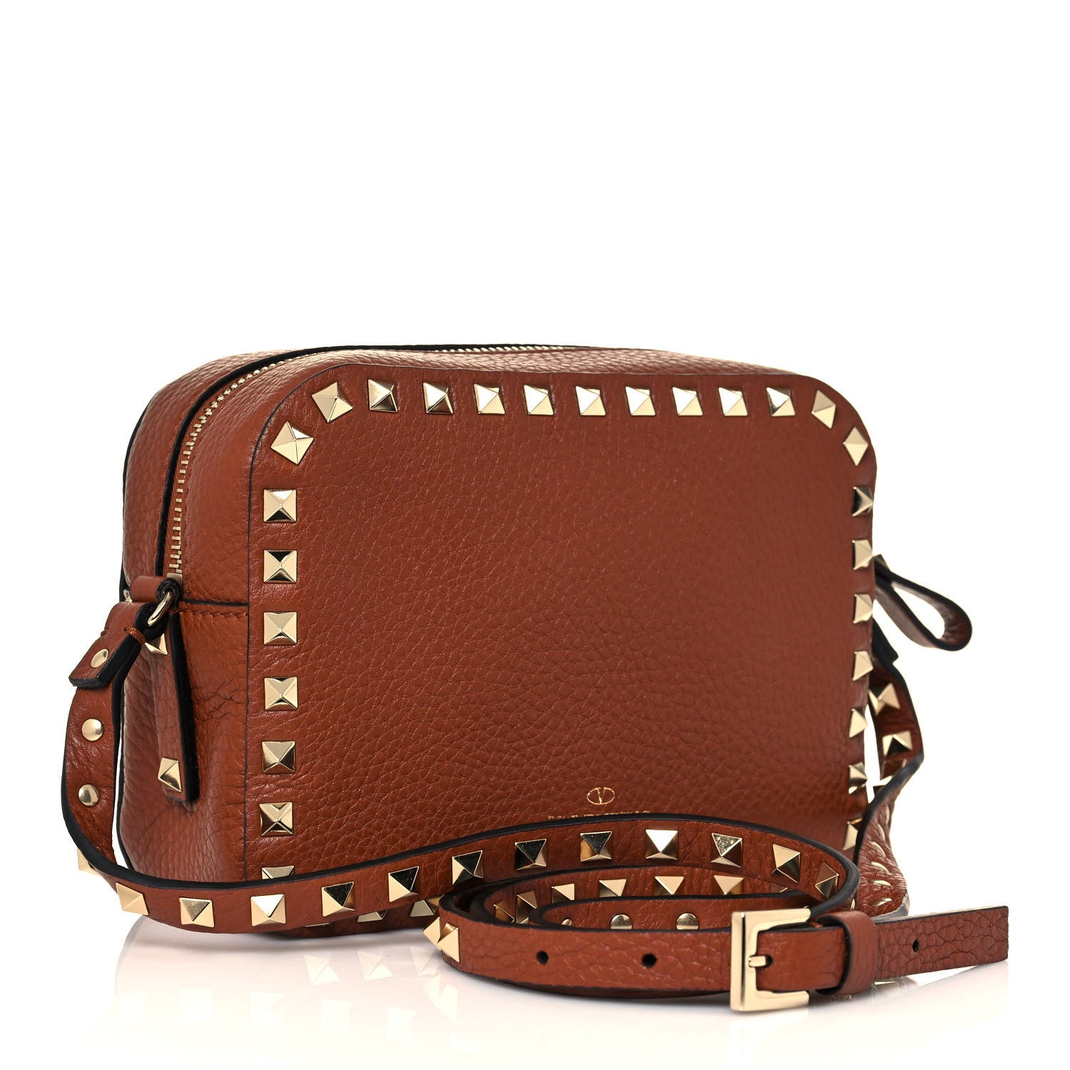 Valentino Garavani Pebbled Calfskin Rockstud Camera Crossbody Bag Tan 3 of 11