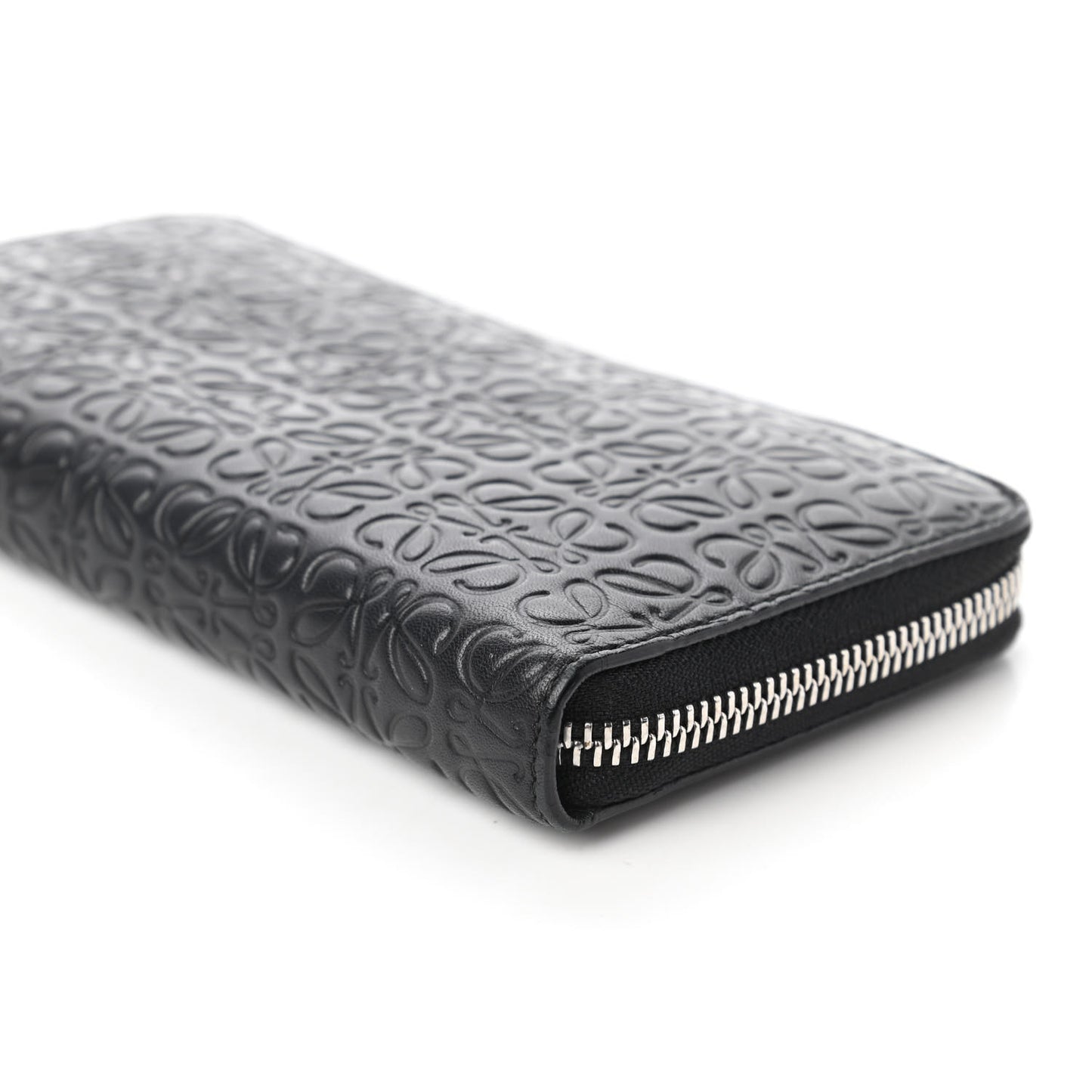Calfskin Embossed Repeat Zip Wallet Black