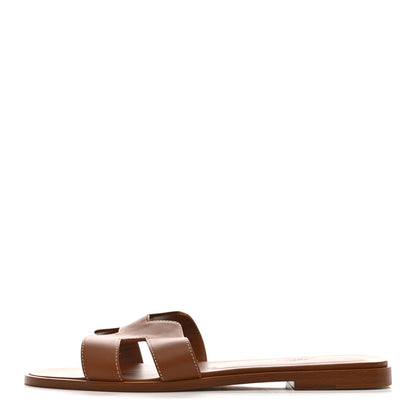 Hermes Box Calfskin Oran Sandals 41 Gold 1 of 9