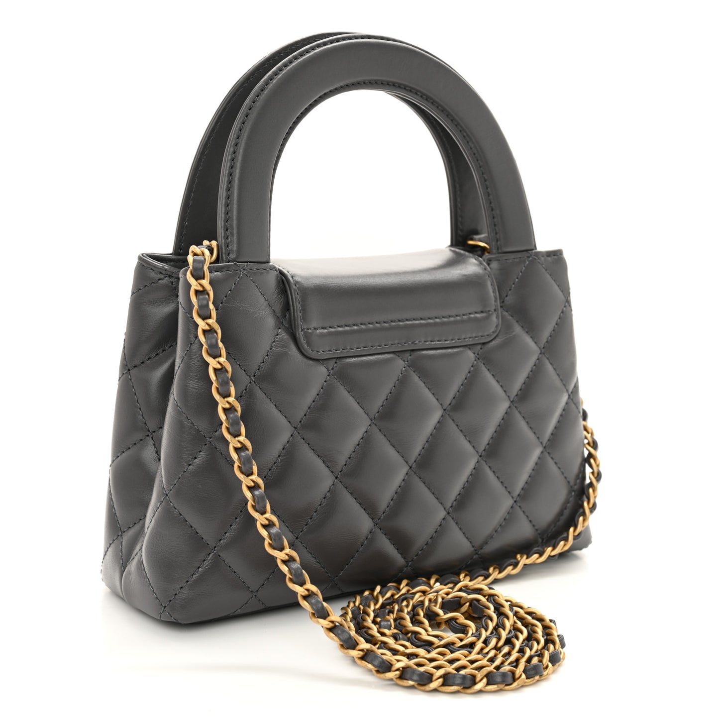Shiny Aged Calfskin Quilted Nano Kelly Shopper Grey