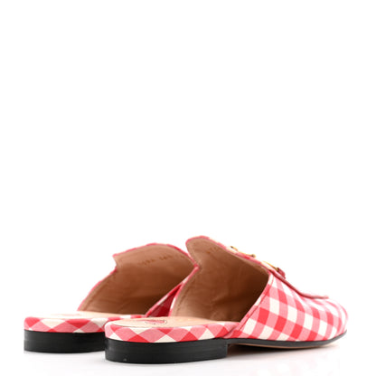 Gucci Cotton Gingham Womens Princetown Slippers 36.5 White Red 5 of 9