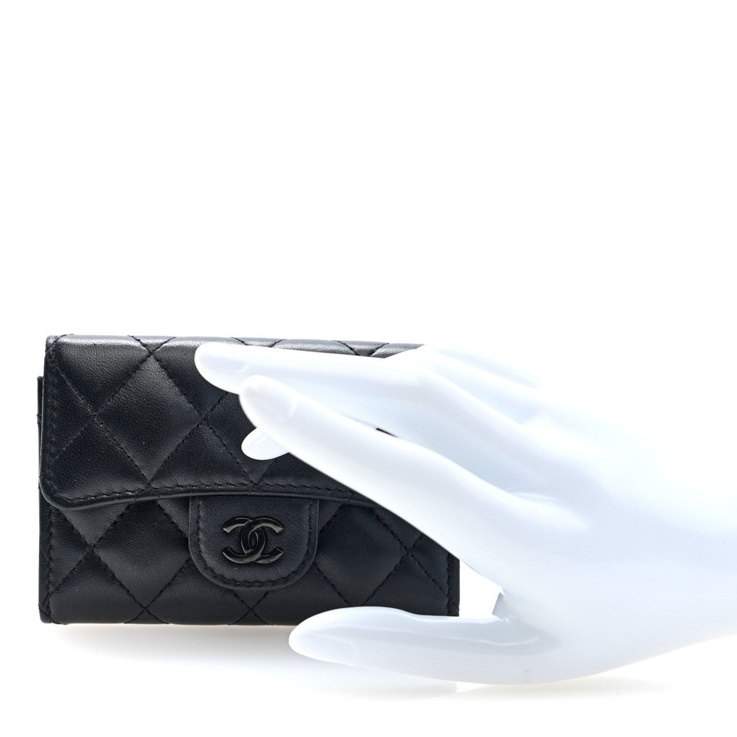 Chanel Lambskin Quilted Flap Card Holder Wallet So Black 2 of 7