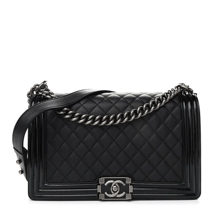 Chanel Goatskin Quilted Patent New Medium Duo Boy Flap Black 1 of 10