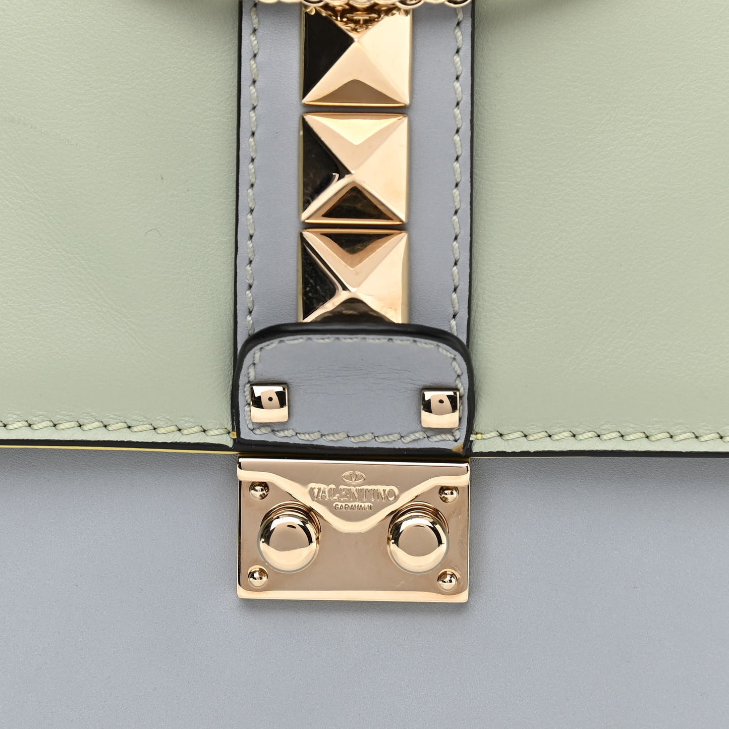 Vitello Watercolor Medium Glam Lock Rockstud Flap Rose Green Yellow Sky