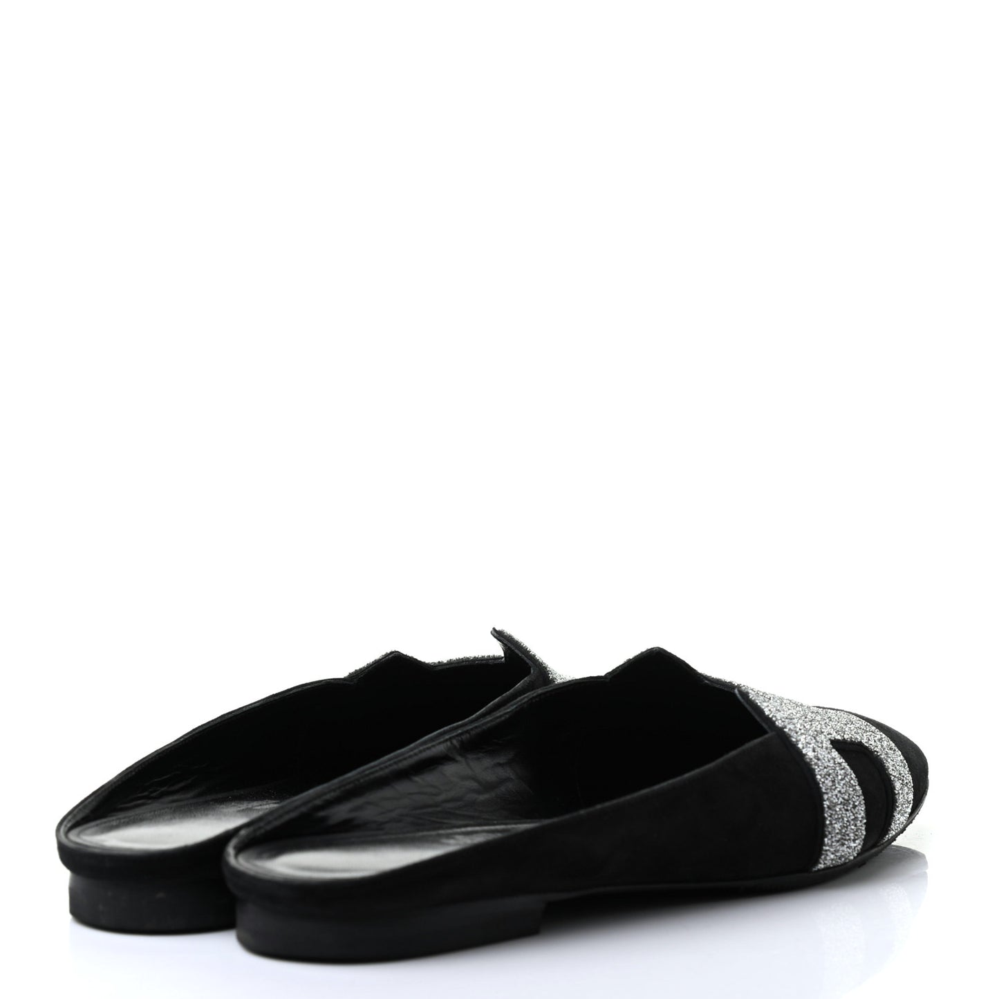 Suede Goatskin Crystal Roxane Mules 38 Gris Argente Black