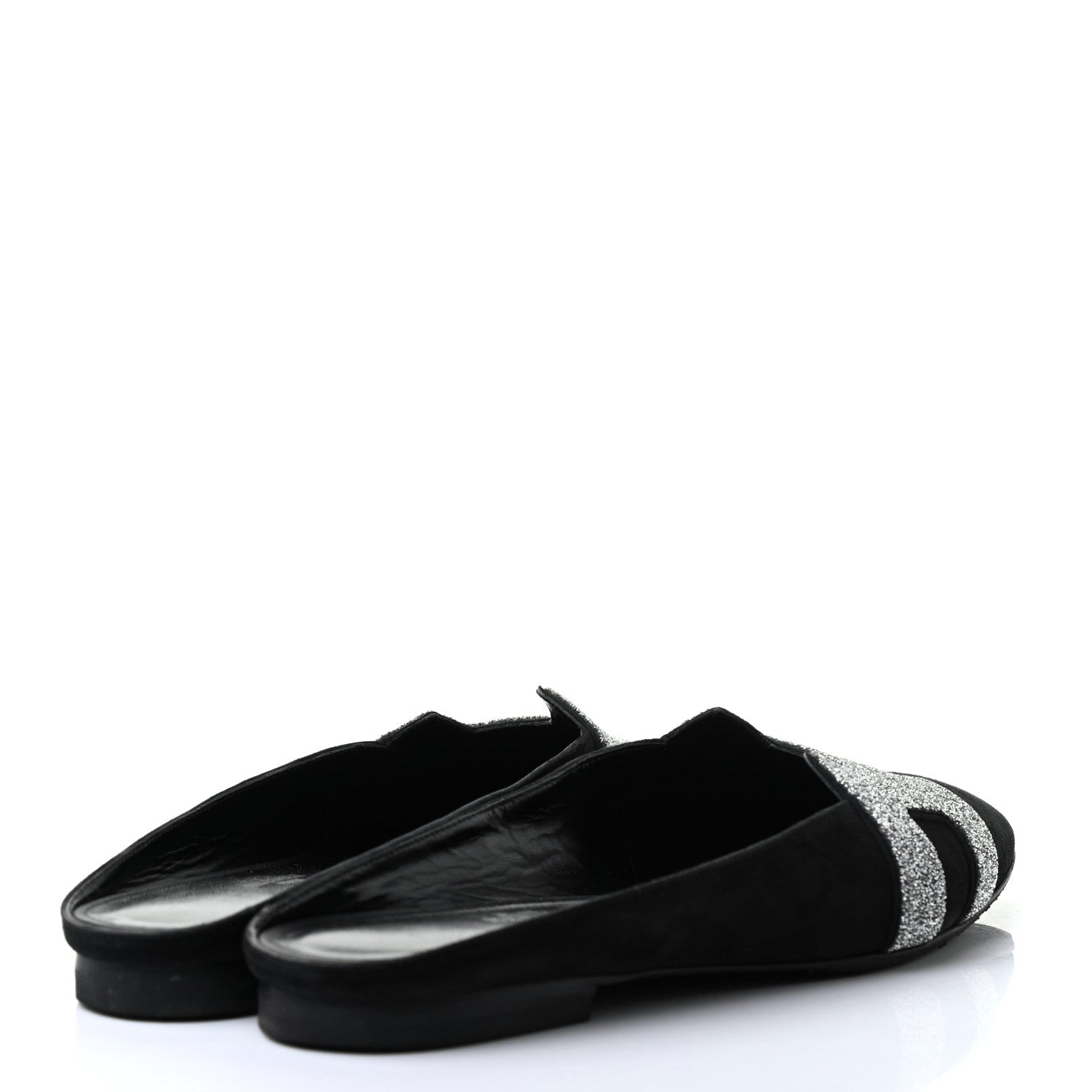 Hermes Suede Goatskin Crystal Roxane Mules 38 Gris Argente Black 4 of 8