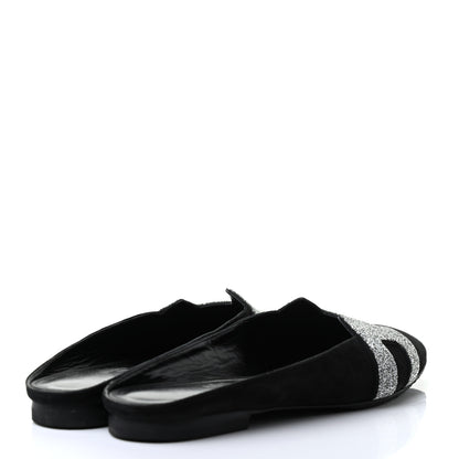 Hermes Suede Goatskin Crystal Roxane Mules 38 Gris Argente Black 4 of 8