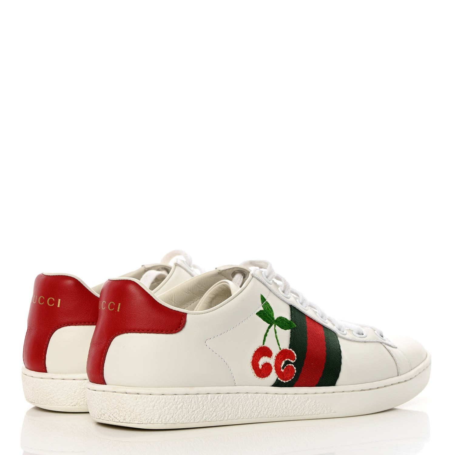 Gucci Calfskin Web Cherry Embroidered Womens Ace Sneakers 37 White 7 of 18