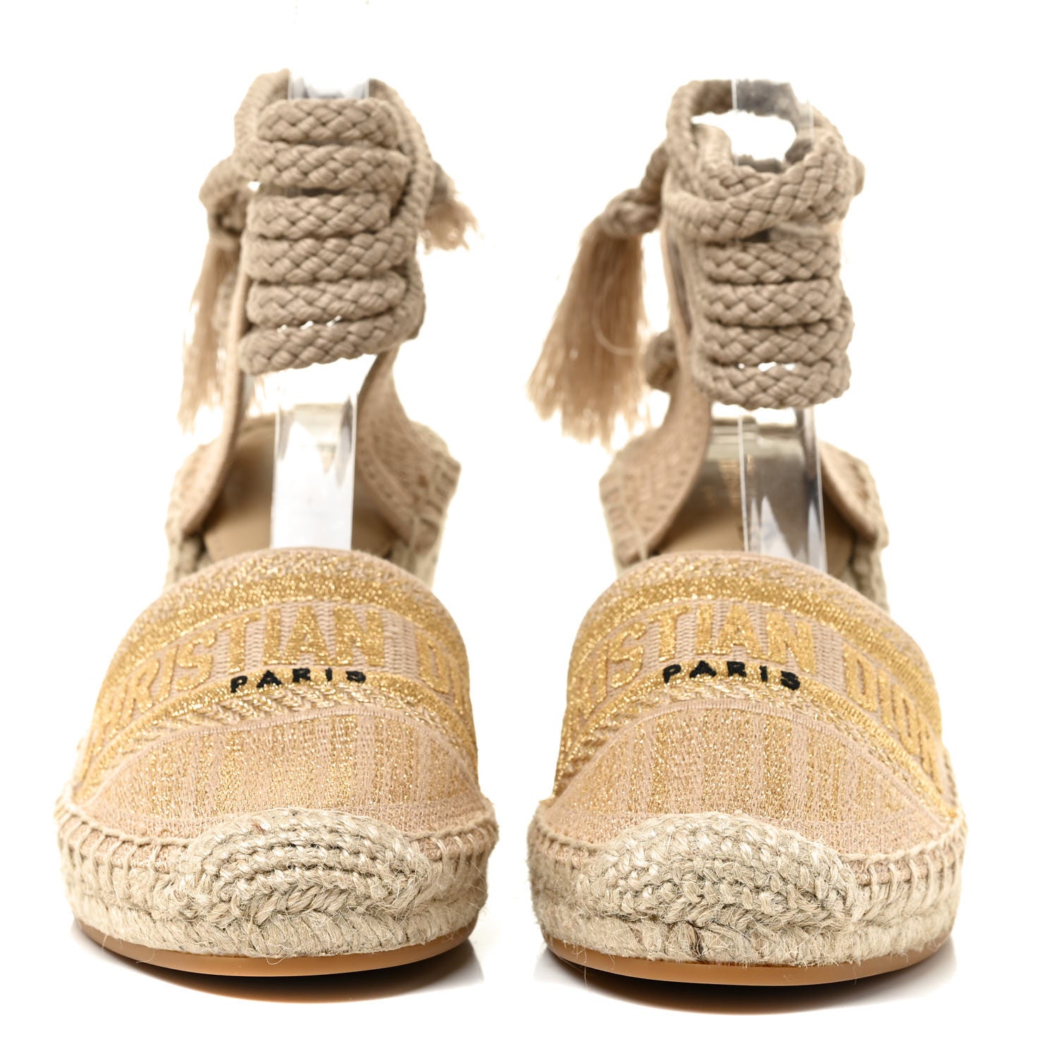 Christian Dior Canvas Embroidered Granville Ankle Tie Espadrille Wedges 37 Cream 3 of 22