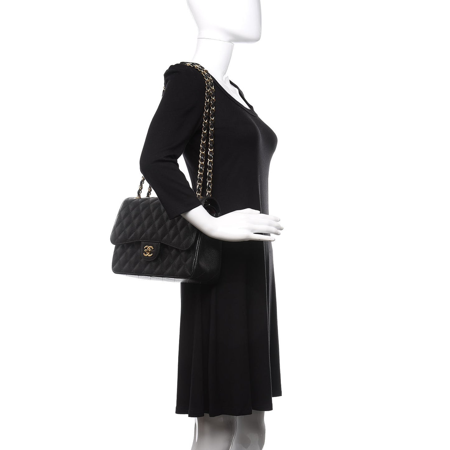 Caviar Quilted Jumbo Double Flap Black