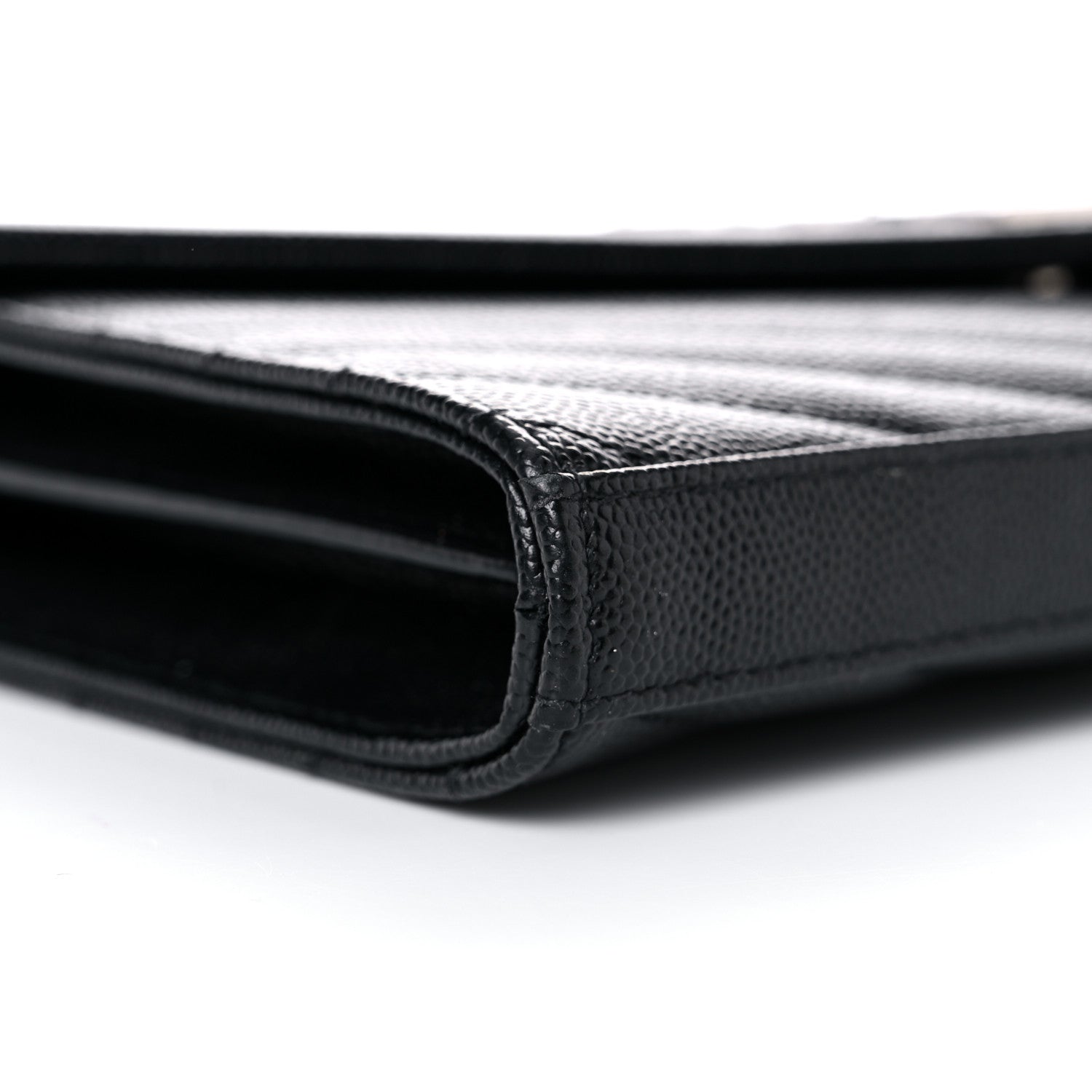 Saint Laurent Grain De Poudre Matelasse Chevron Monogram Chain Wallet Black 7 of 14