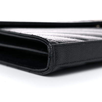 Saint Laurent Grain De Poudre Matelasse Chevron Monogram Chain Wallet Black 7 of 14