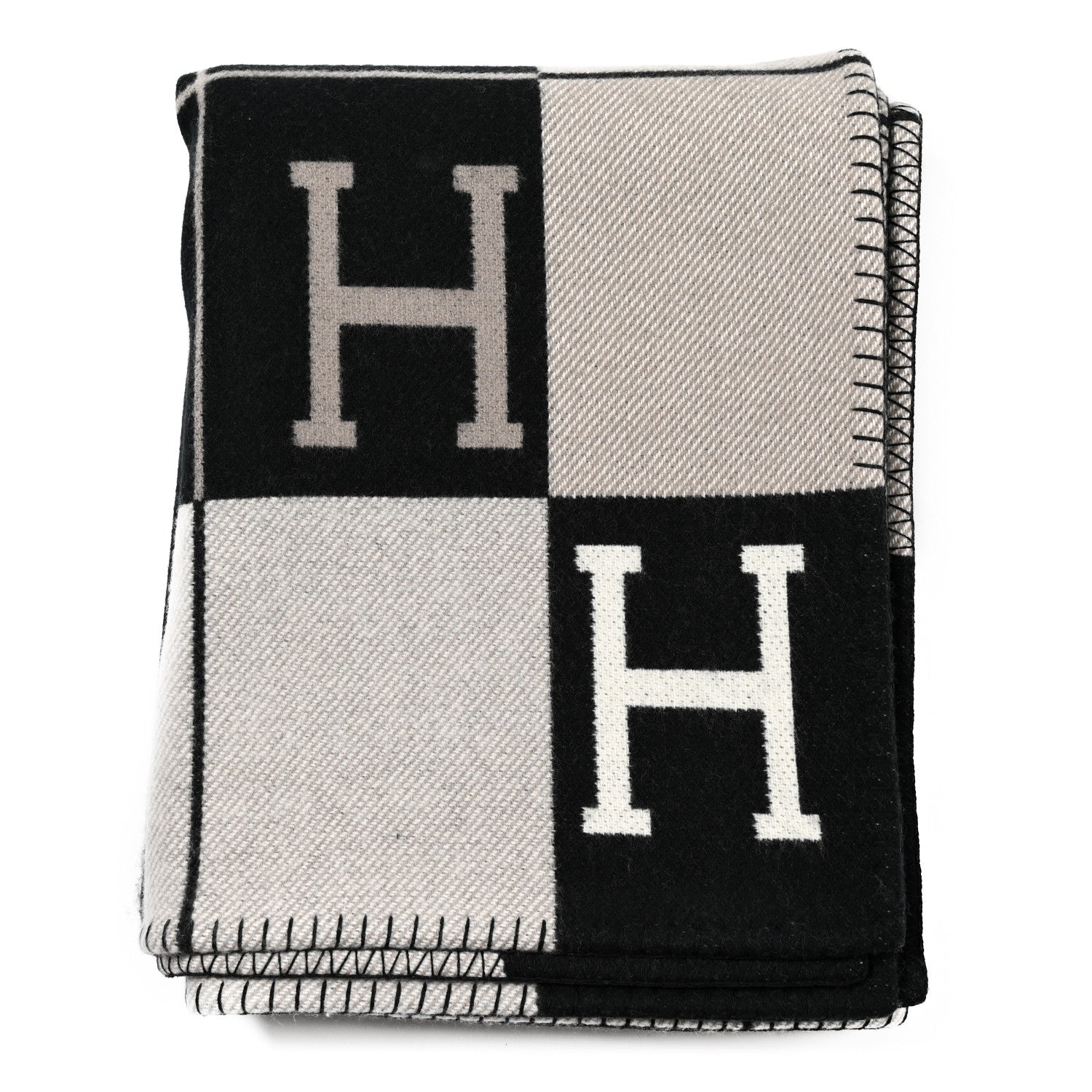 Hermes Wool Cashmere Avalon III Blanket Ecru Black 1 of 3