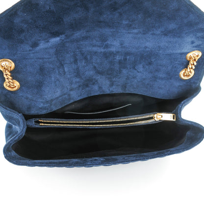 Saint Laurent Suede Mixed Matelasse Triquilt Large Monogram Envelope Satchel Navy Blue 5 of 9