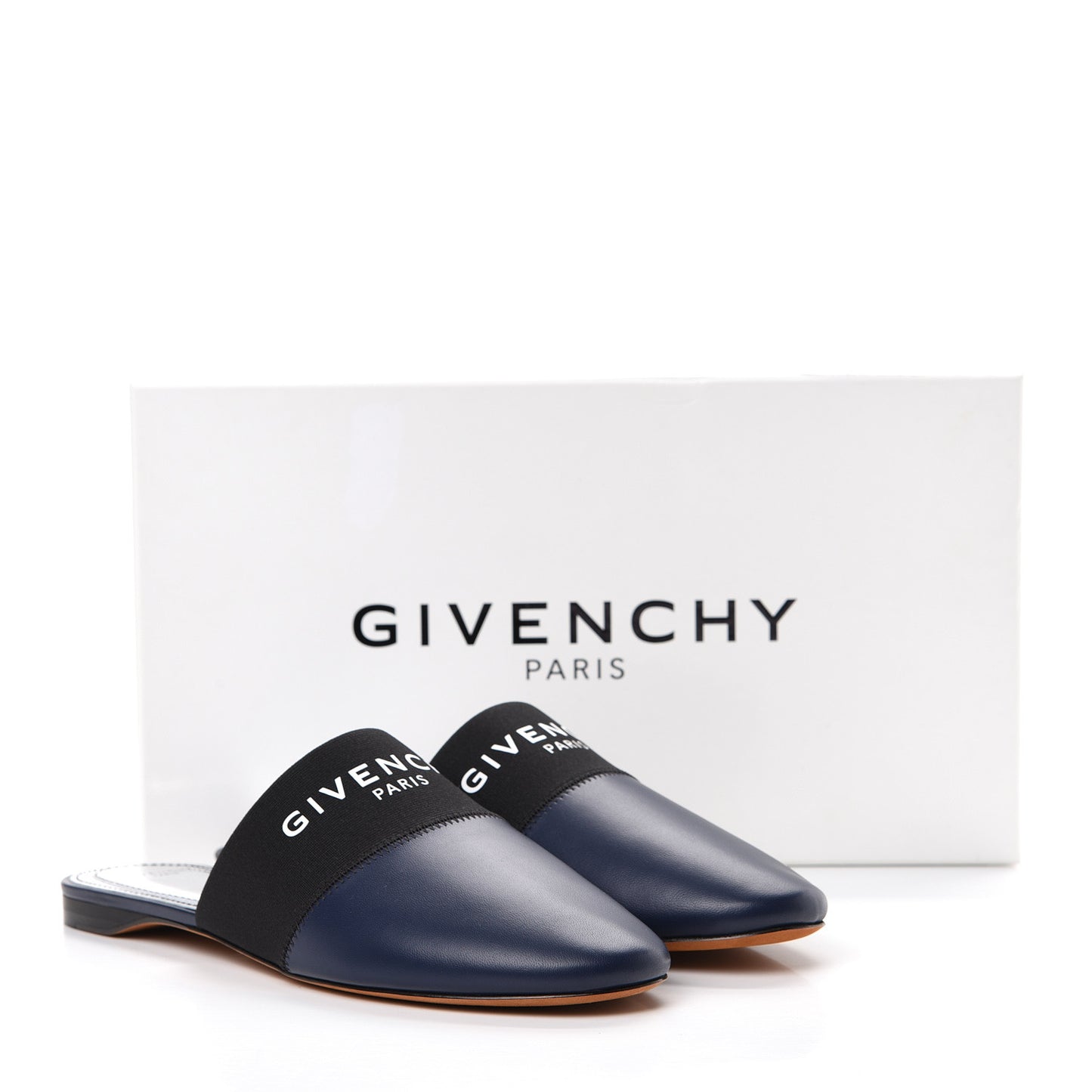 Calfskin Bedford Logo Mule Slides 38.5 Navy Black