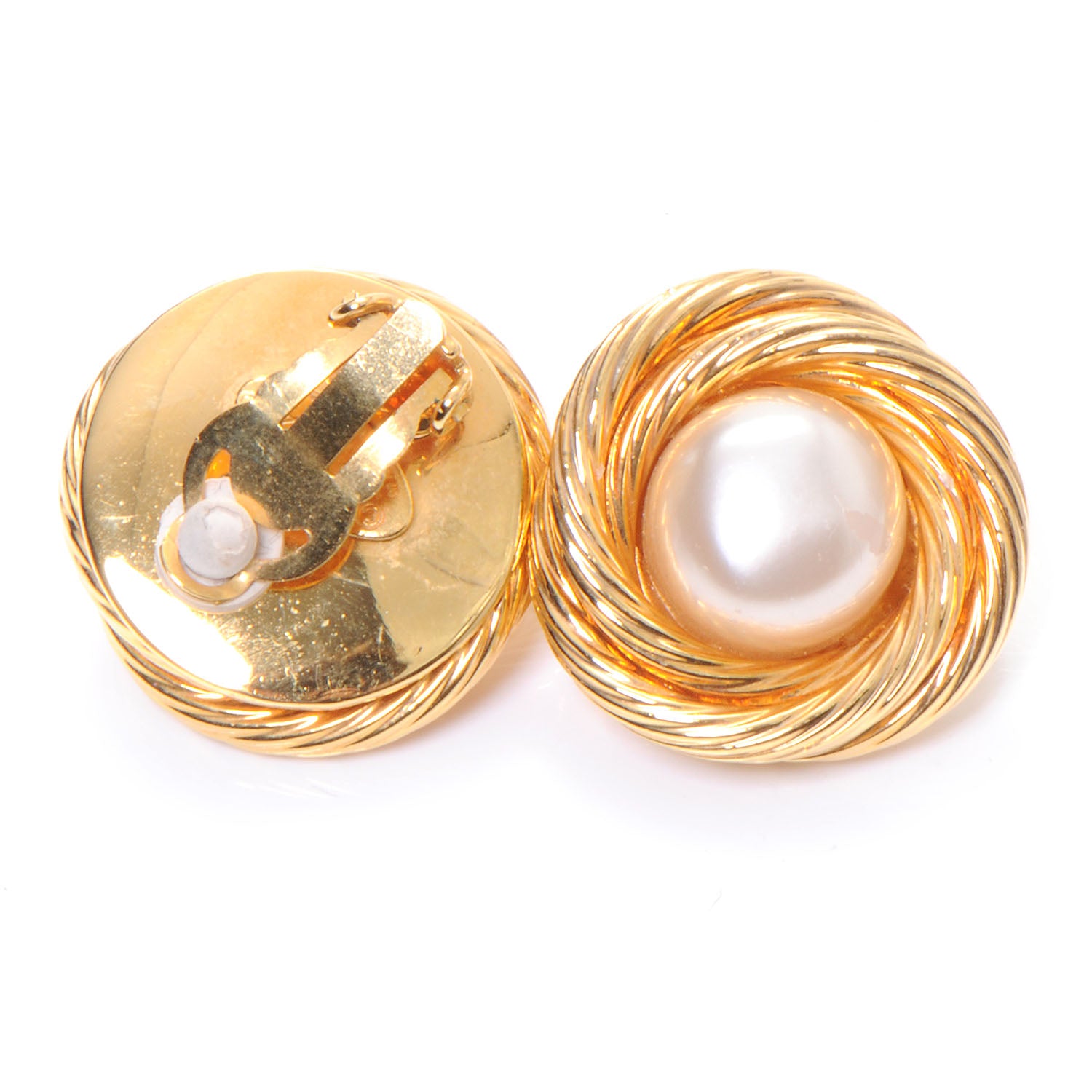 Chanel Pearl Crystal Clip On Earrings Gold 3 of 5