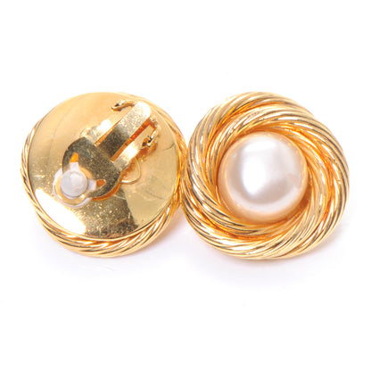 Chanel Pearl Crystal Clip On Earrings Gold 3 of 5
