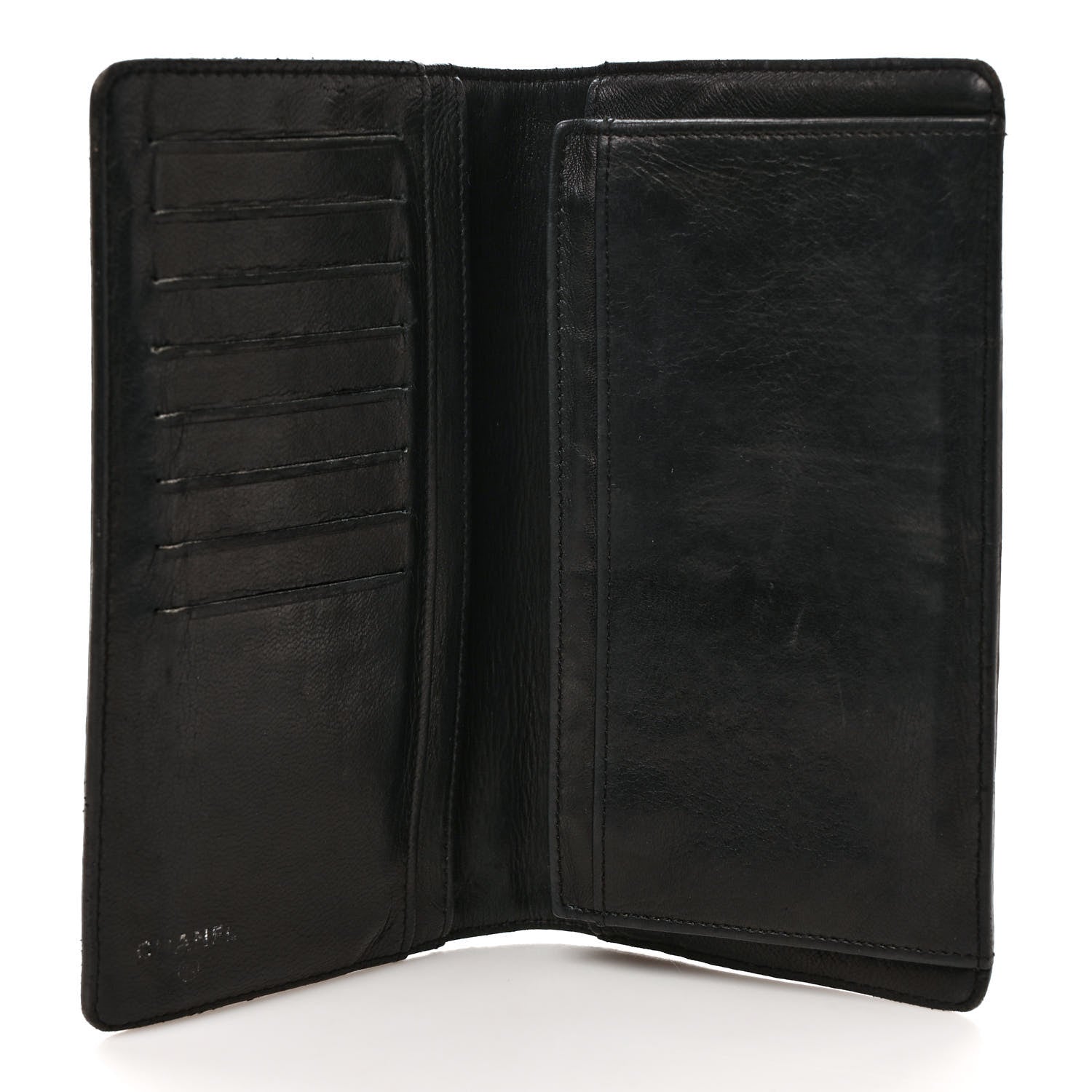 Chanel Lambskin Camellia Embossed Yen Wallet Black 5 of 12