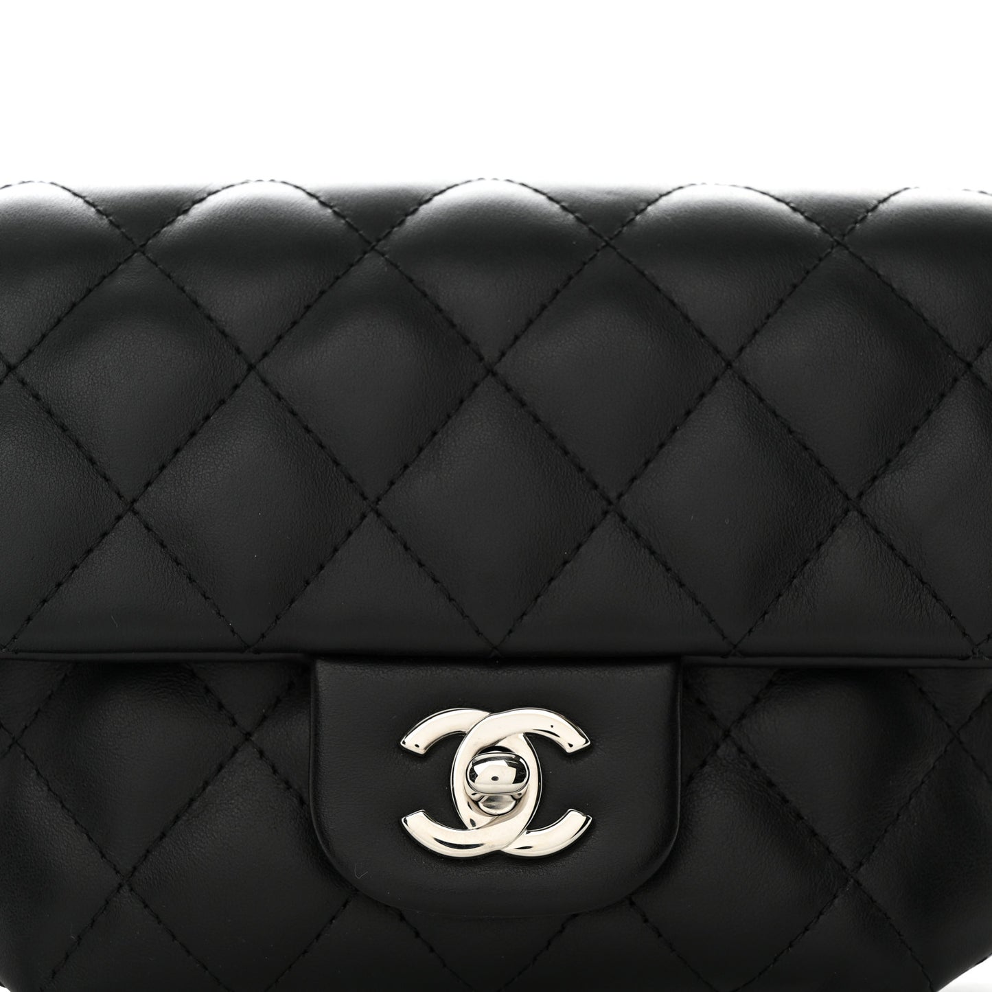 Calfskin Quilted CC Uniform Flap Belt Bag Black