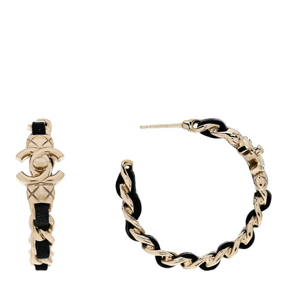Chanel Metal Lambskin Quilted CC Turnlock Chain Hoop Earrings Gold Black 1 of 4