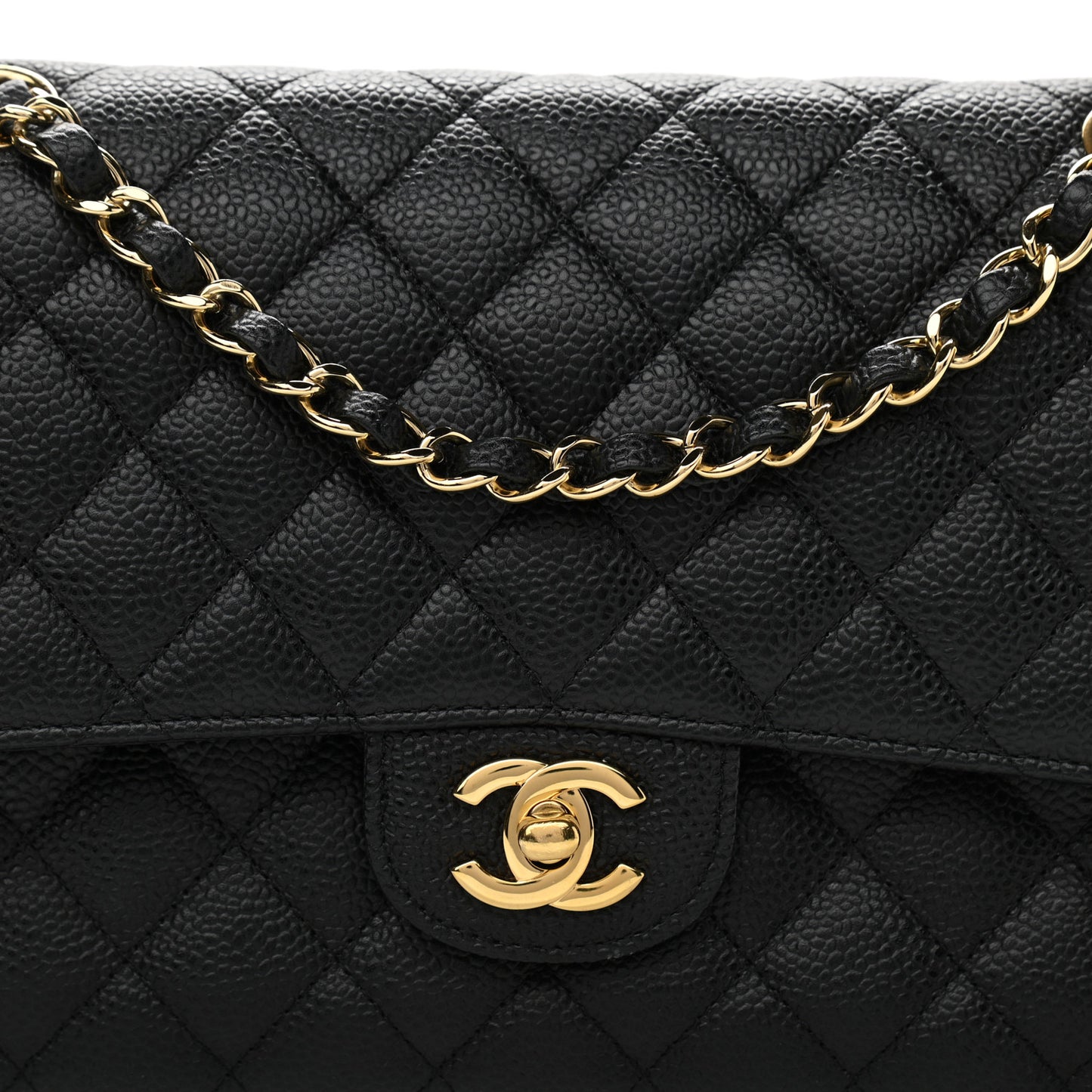 Caviar Quilted Medium Double Flap Black