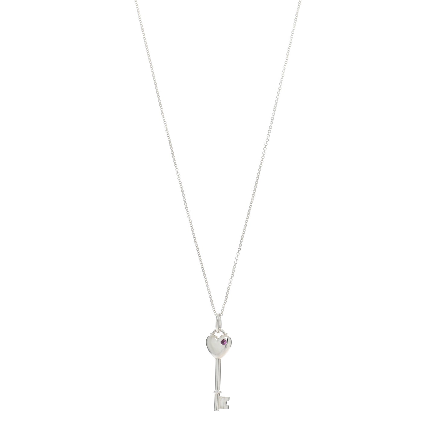 Sterling Silver Pink Sapphire Heart Key Pendant Necklace