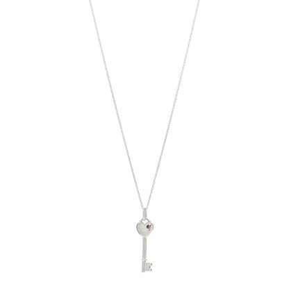 Tiffany Sterling Silver Pink Sapphire Heart Key Pendant Necklace 1 of 5
