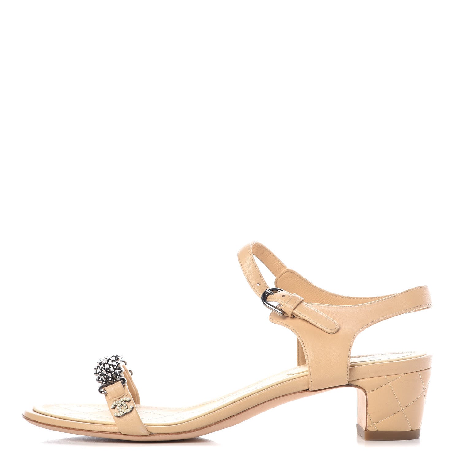 Chanel Lambskin CC Pearl Chain Sandals 37 Beige 1 of 9