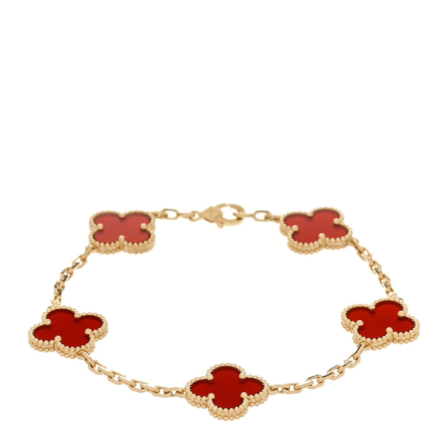 18K Yellow Gold Carnelian 5 Motifs Vintage Alhambra Bracelet