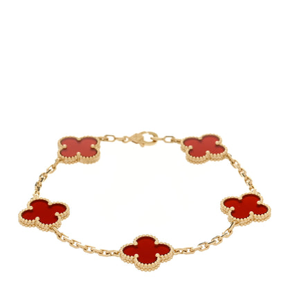 Van Cleef & Arpels 18K Yellow Gold Carnelian 5 Motifs Vintage Alhambra Bracelet 1 of 5