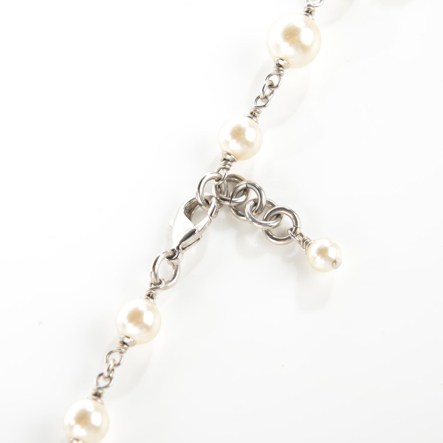 Crystal Pearl CC Long Necklace Silver