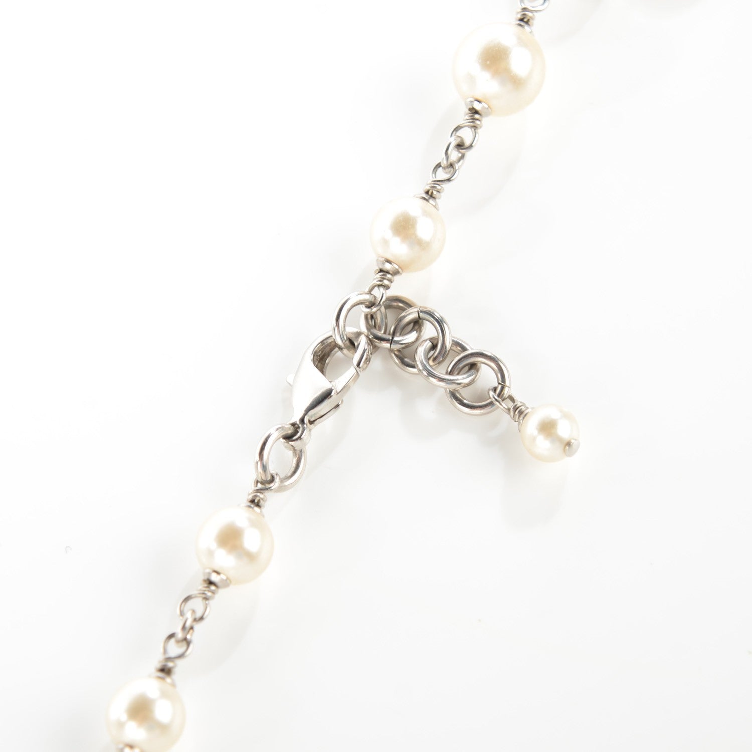 Chanel Crystal Pearl CC Long Necklace Silver 4 of 6