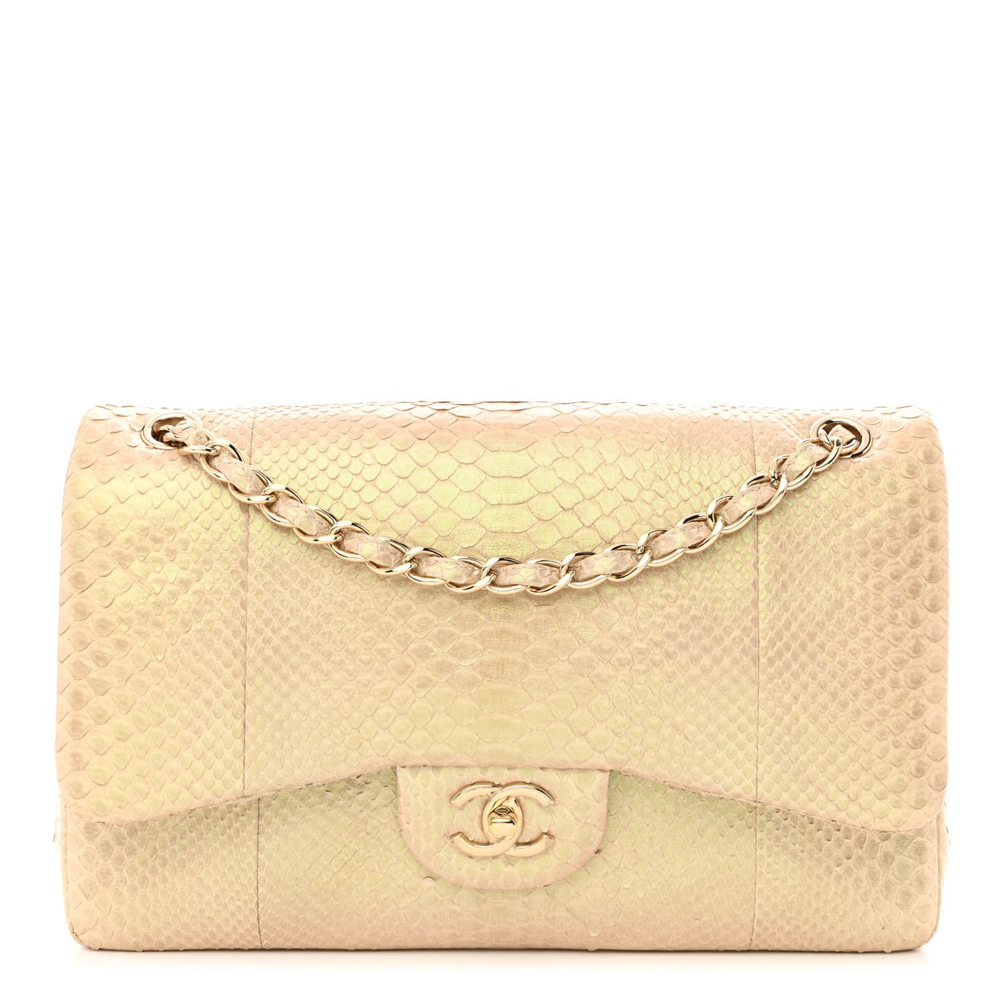 Metallic Snakeskin Jumbo Double Flap Gold