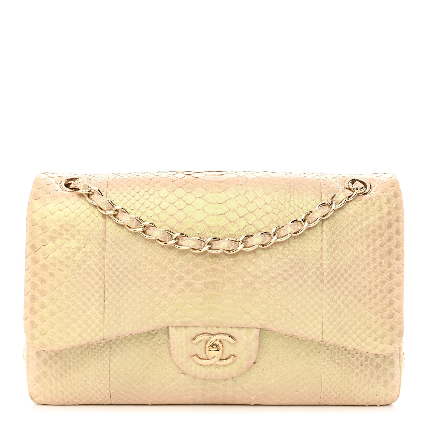 Chanel Metallic Snakeskin Jumbo Double Flap Gold 1 of 12