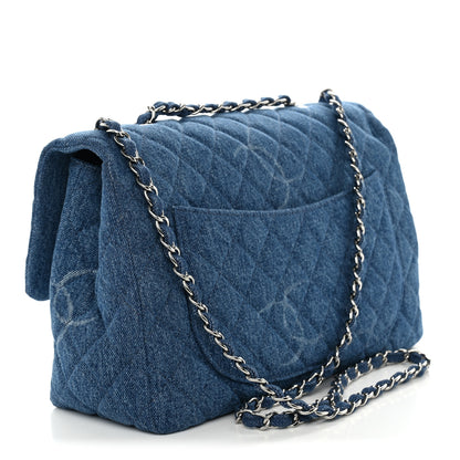 Chanel Denim Quilted CC Print Jumbo Single Flap Blue 4 of 19
