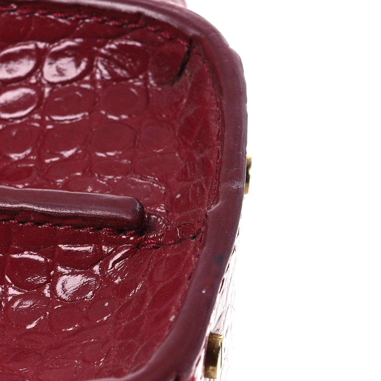 Saint Laurent Calfskin Crocodile Embossed Mini Classic Monogram Cassandra Top Handle Red 12 of 14