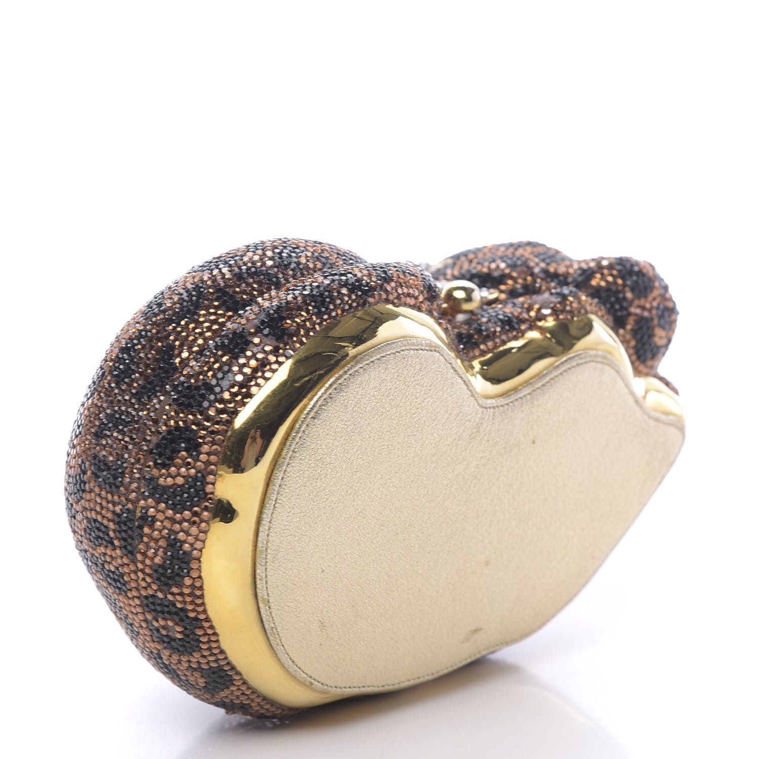 Judith Leiber Swarovski Crystal Leopard Sleeping Cat Minaudiere Clutch Gold Multicolor 5 of 15