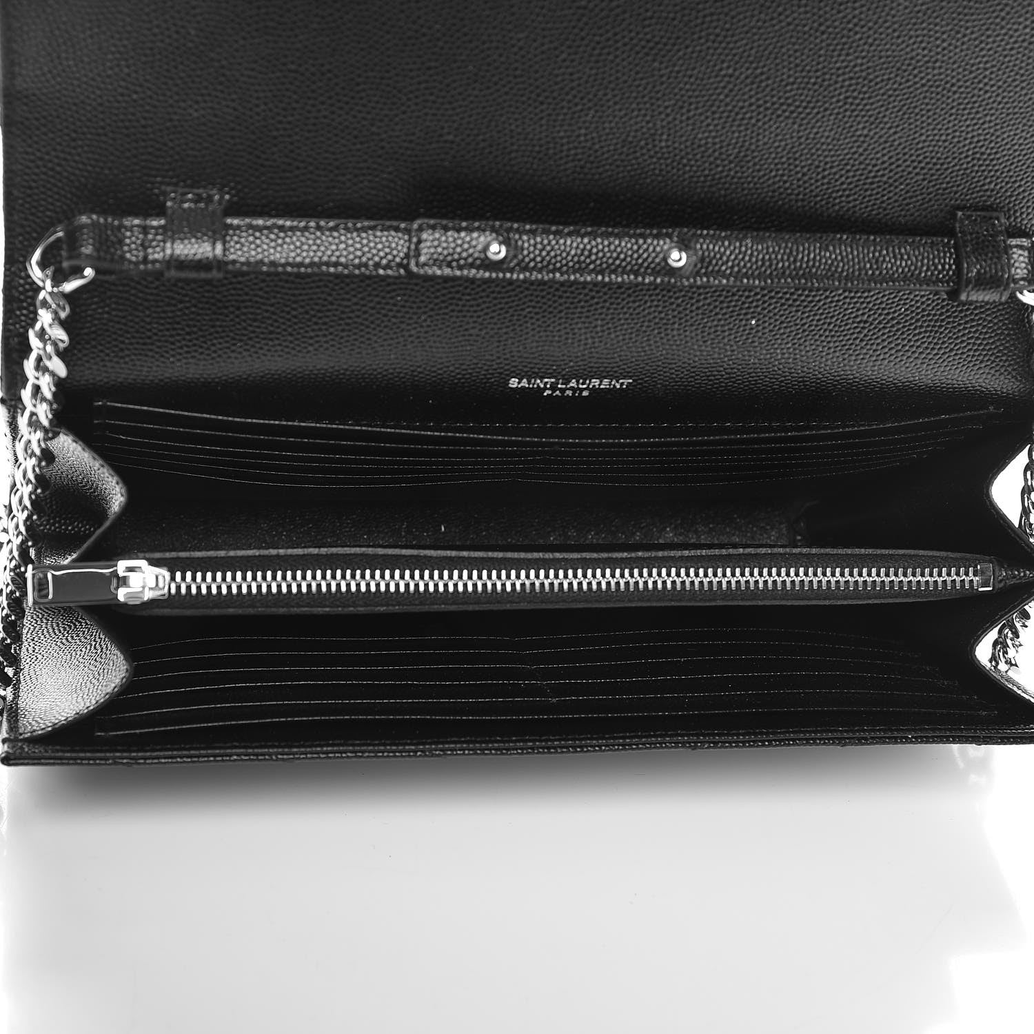 Saint Laurent Grain De Poudre Matelasse Chevron Monogram Chain Wallet Black 5 of 7