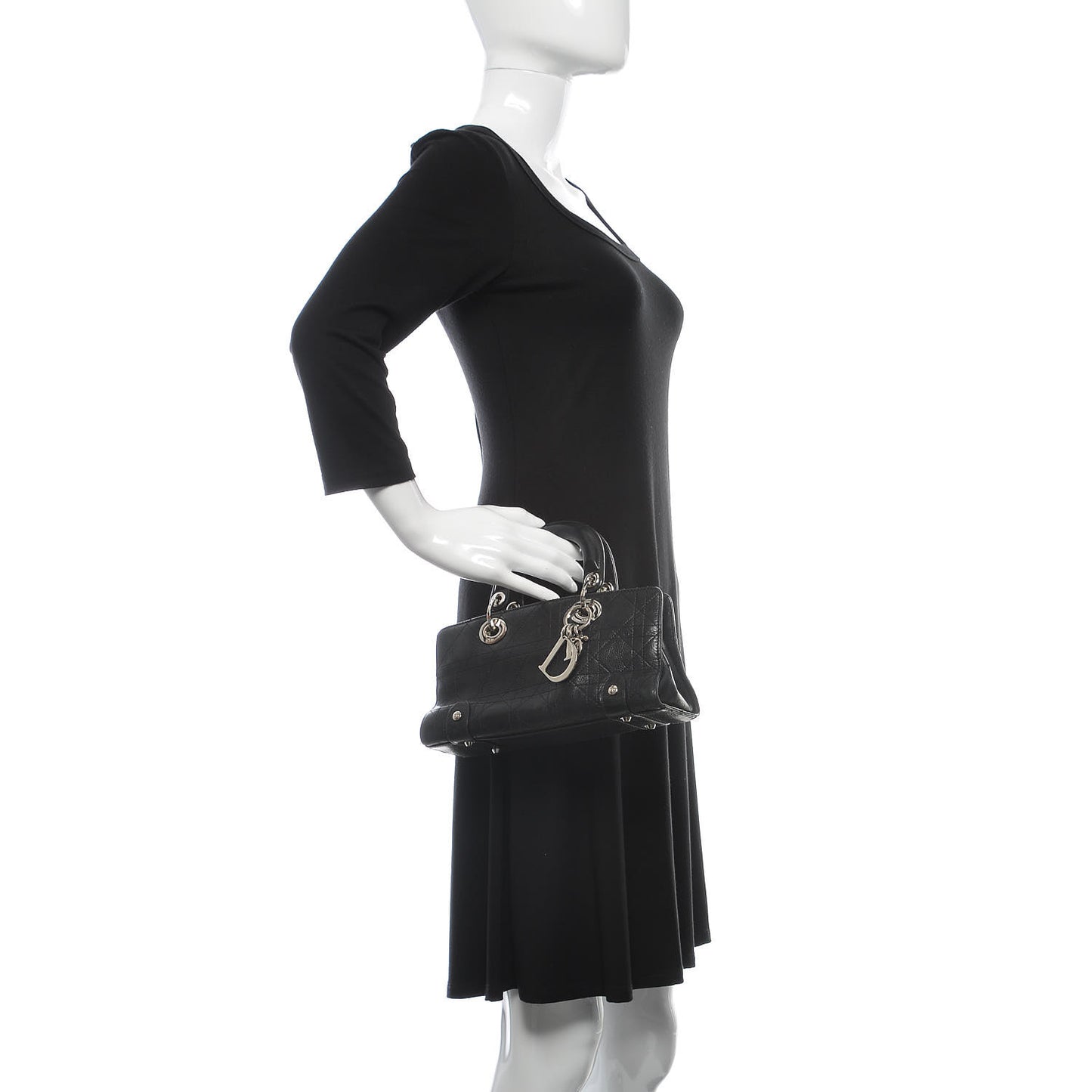 Calfskin Cannage Stitched Small Lady East West Lady Dior Black