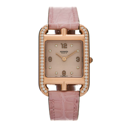 Hermes 18K Rose Gold Alligator Diamond Bezel Mother of Pearl 23mm Cape Cod Quartz Watch Rose Pale 1 of 5