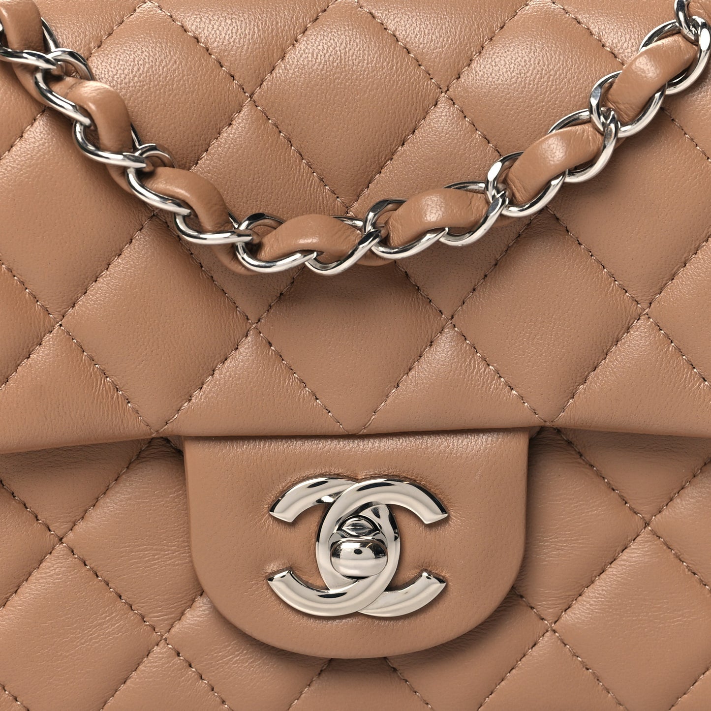 Lambskin Quilted Mini Rectangular Flap Dark Beige