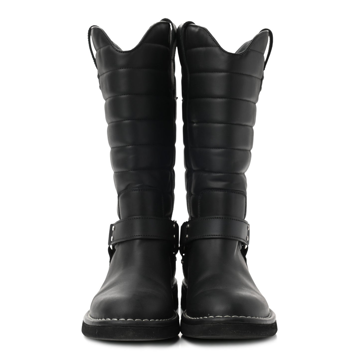 Calfskin Star Quilted Biker Boots 37 Brown