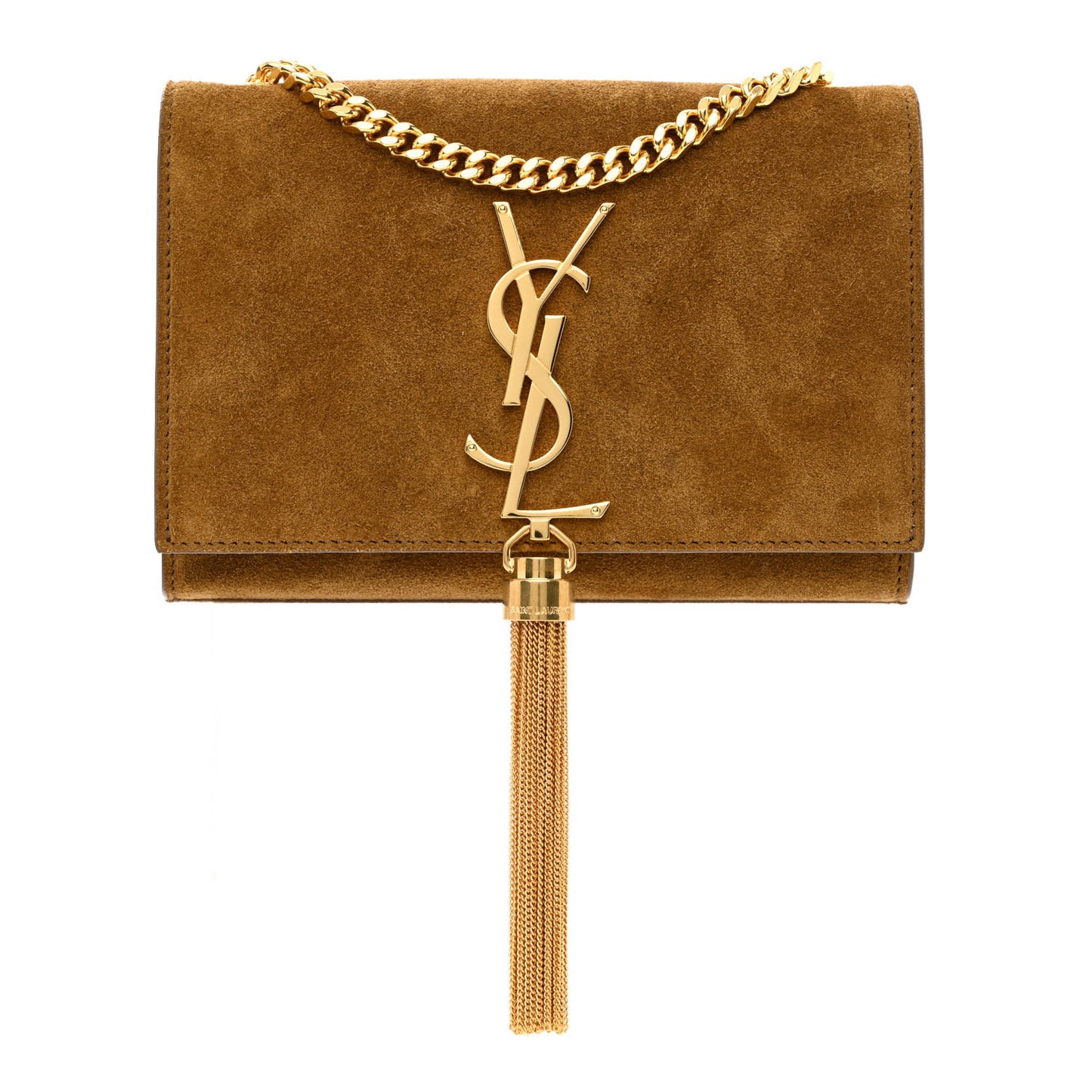 Suede Small Classic Monogram Kate Tassel Satchel Light Ochre