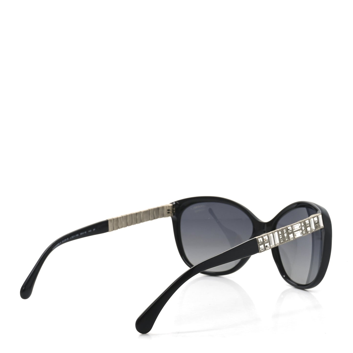 Crystal Baguette Polarized Cat Eye Sunglasses 5309-B Black