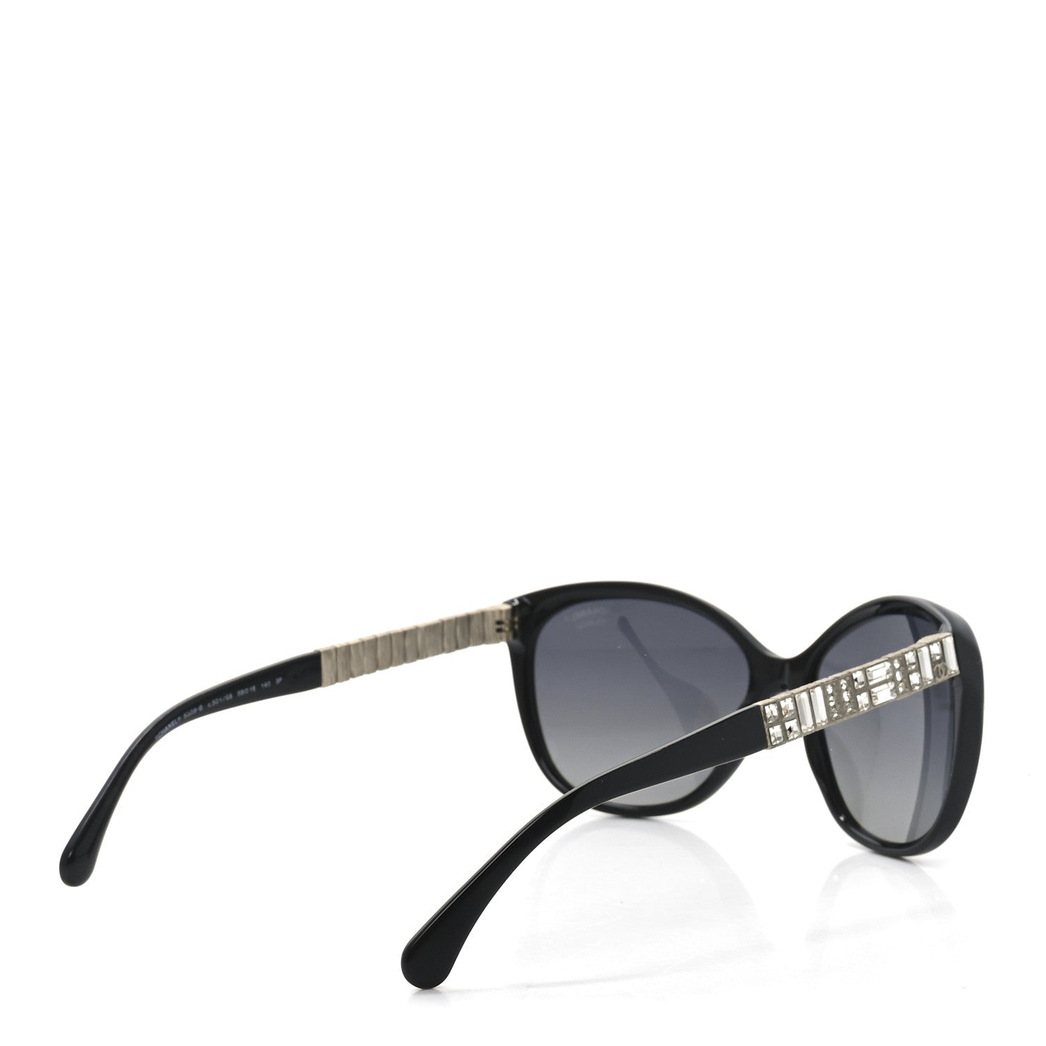 Chanel Crystal Baguette Polarized Cat Eye Sunglasses 5309-B Black 4 of 7
