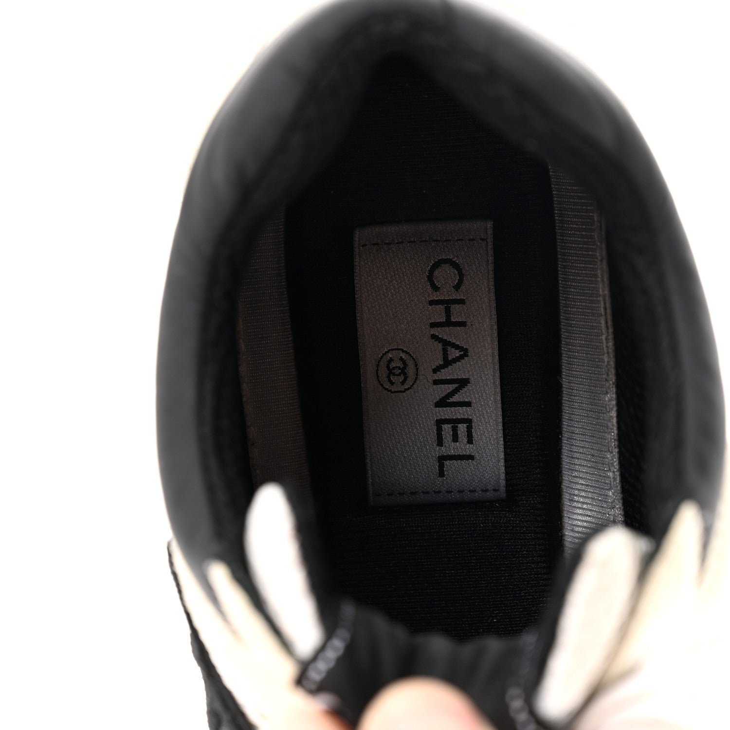 Chanel Mesh Suede Calfskin Grained Calfskin Womens CC Sneakers 39.5 White Black 7 of 9