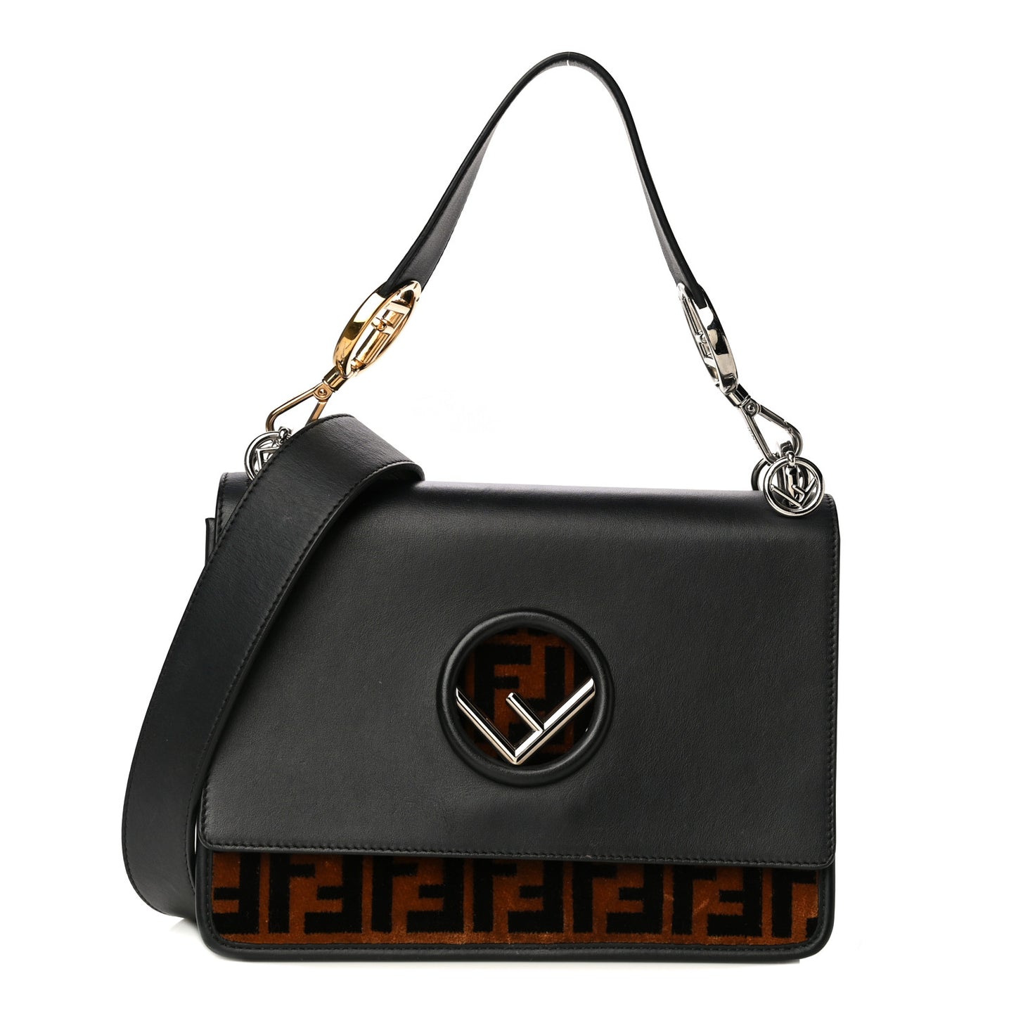 Vitello Century Velvet F is Fendi FF Kan I Shoulder Bag Black Tobacco