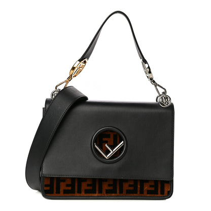 Fendi Vitello Century Velvet F is Fendi FF Kan I Shoulder Bag Black Tobacco 1 of 16