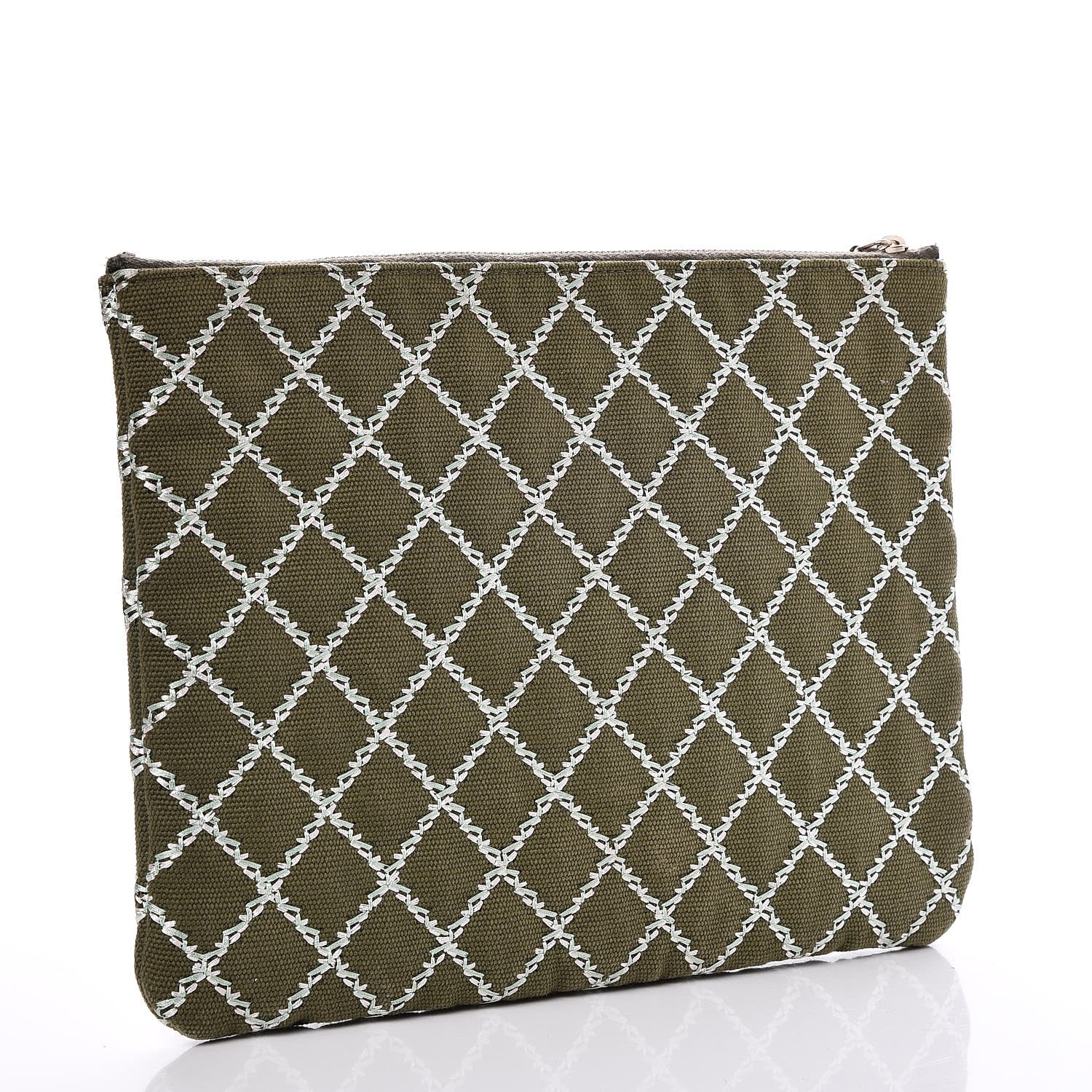 Chanel Canvas Double Stitch CC Medium Cosmetic Case Green 3 of 7