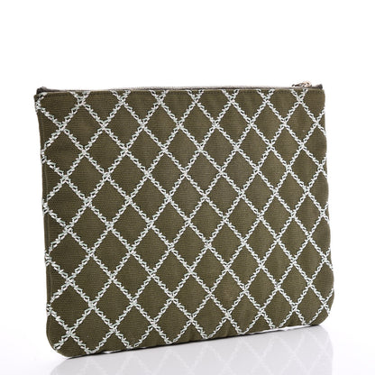 Chanel Canvas Double Stitch CC Medium Cosmetic Case Green 3 of 7